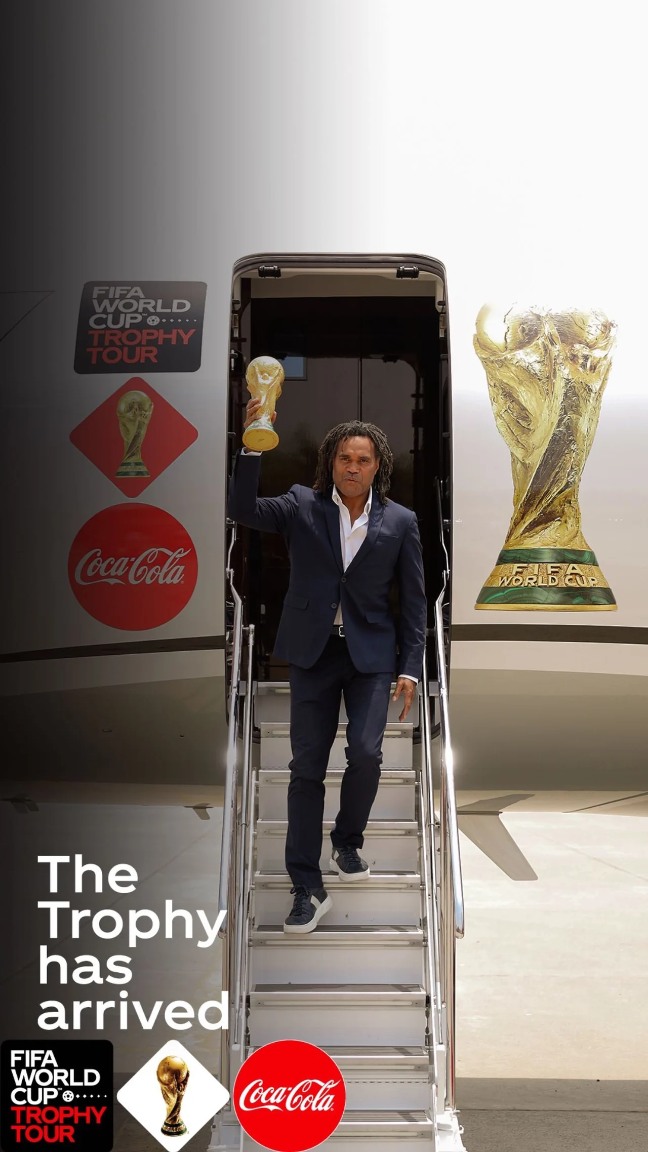 Coca-Cola Trophy Tour arrival story beside the tour aircraft