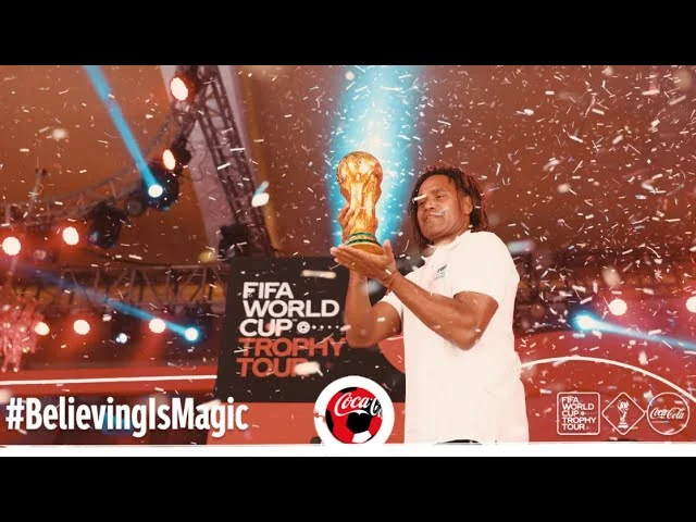 FIFA Trophy Tour stage presentation with confetti