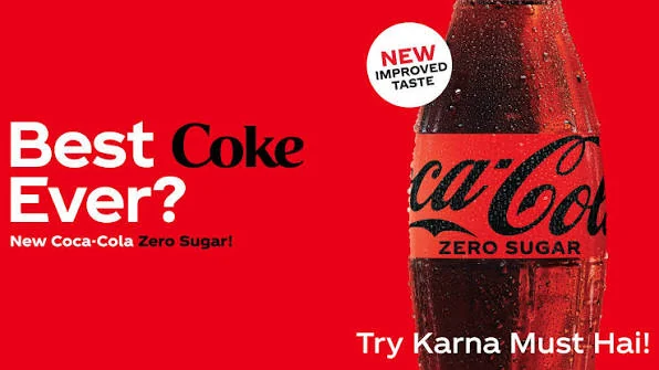 Best Coke Ever campaign artwork with a red Coca-Cola Zero Sugar bottle