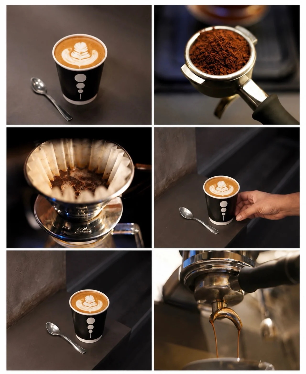 Coffee preparation and serving in a six-image KAFI composition