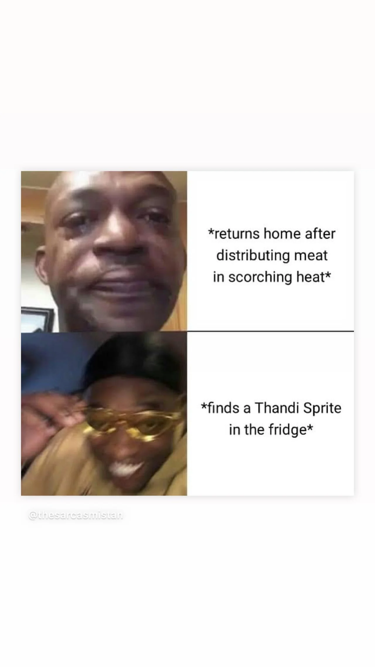 Sprite social meme about finding a cold drink after the heat